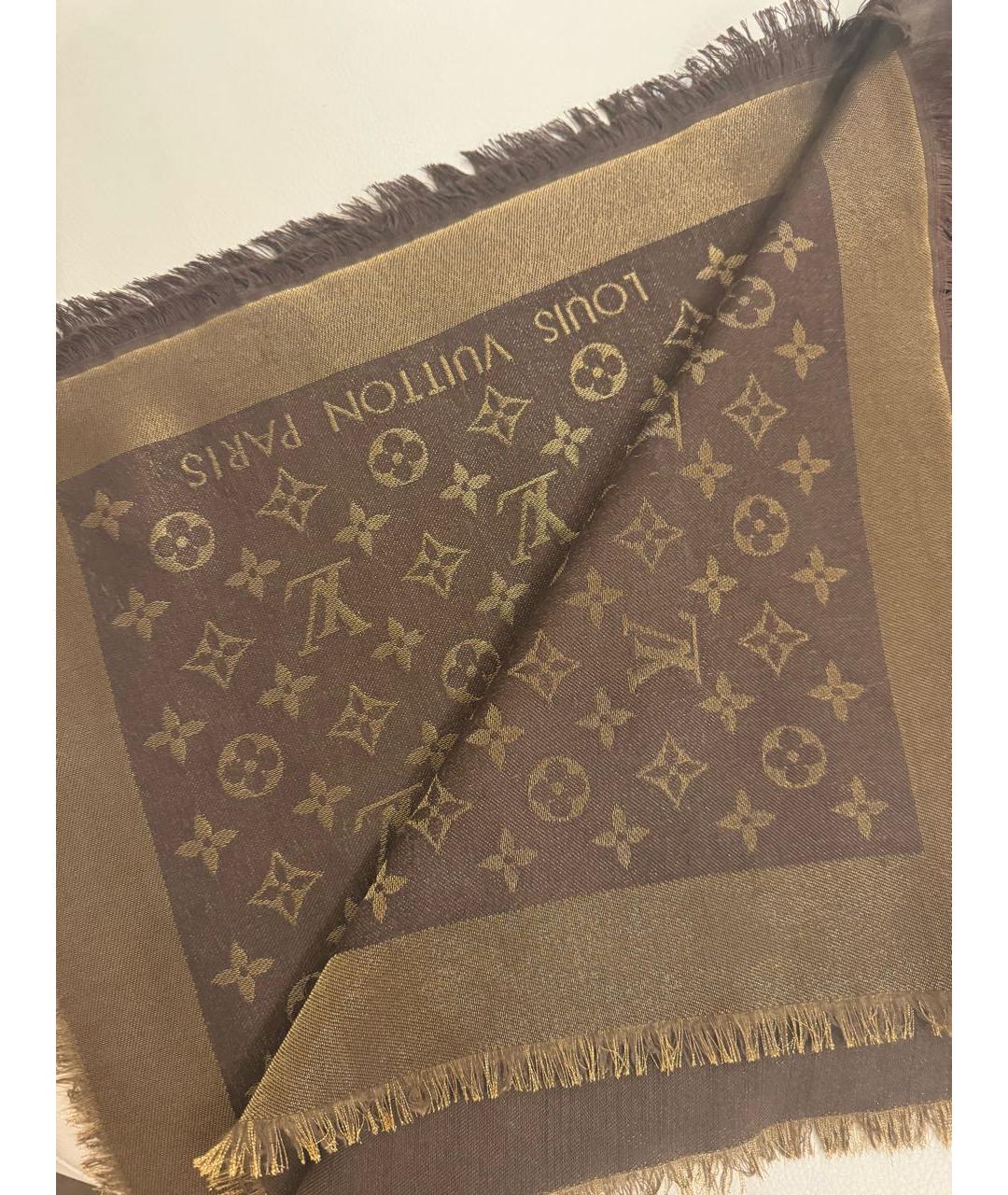 LOUIS VUITTON Коричневый шелковый платок, фото 3