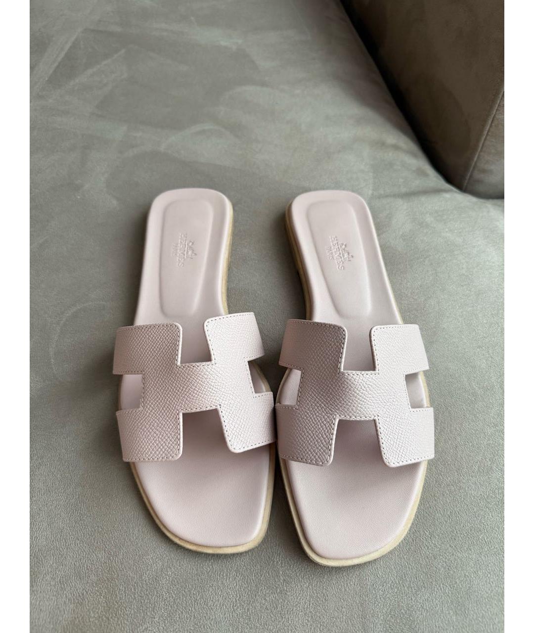 HERMES Розовые кожаные шлепанцы, фото 4