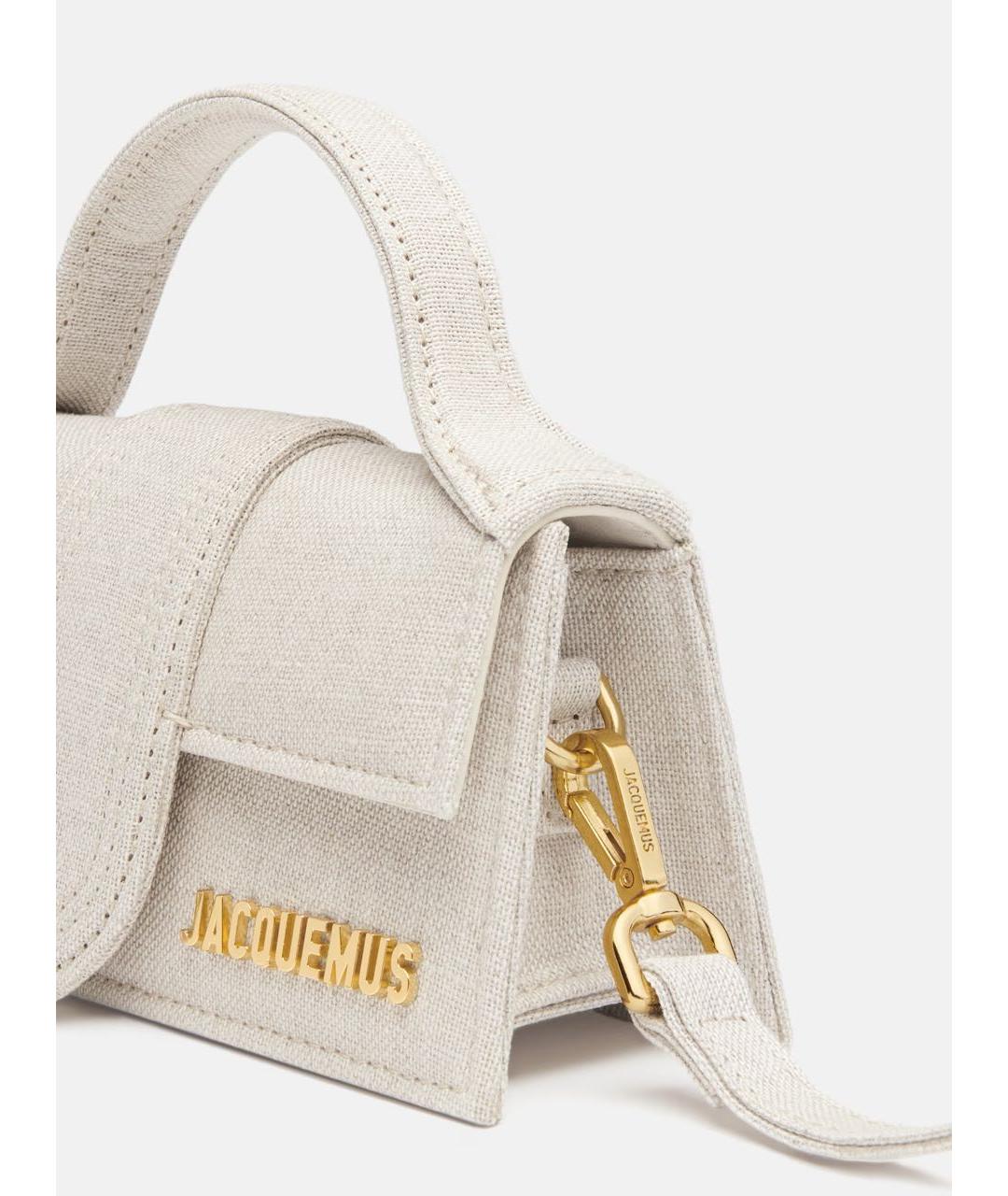 JACQUEMUS Серая льняная сумка с короткими ручками, фото 5