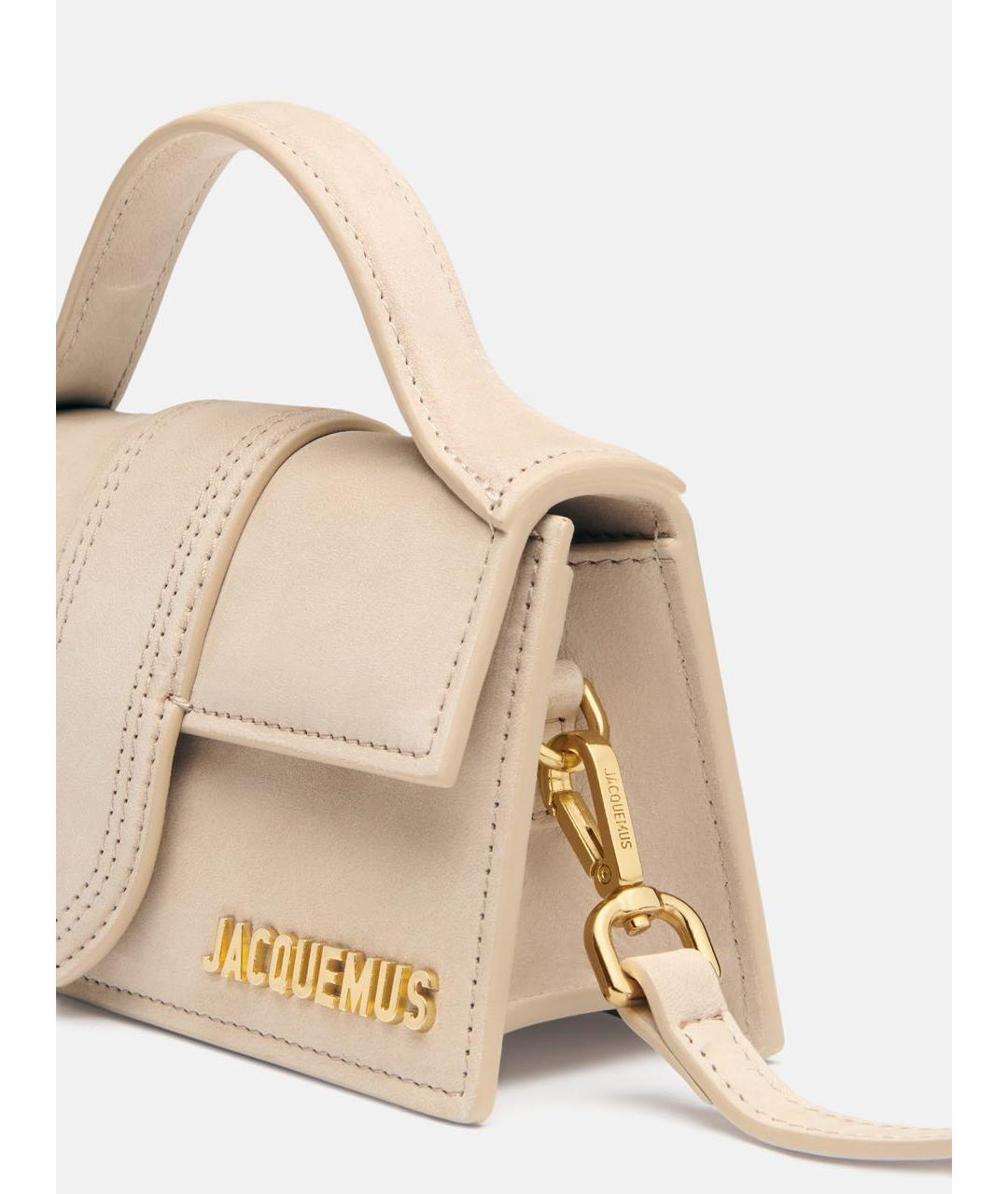 JACQUEMUS Бежевая замшевая сумка с короткими ручками, фото 3