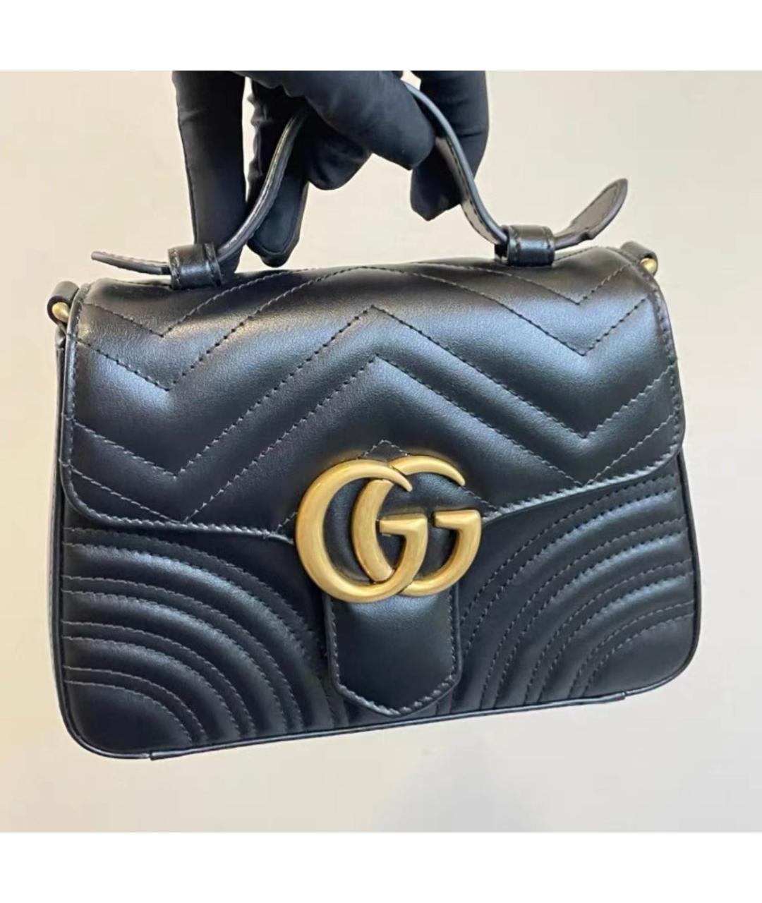 GUCCI Черная кожаная сумка с короткими ручками, фото 5