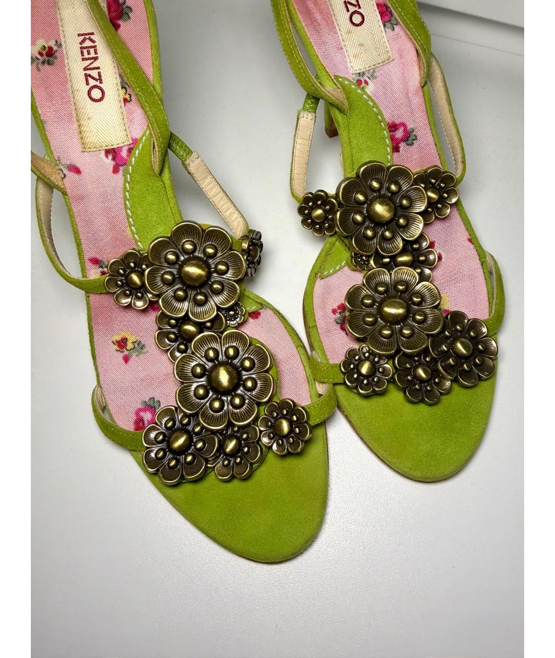 KENZO Зеленые нубуковые босоножки, фото 6