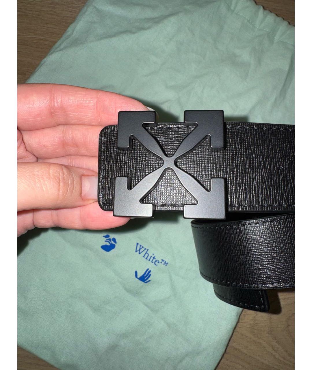 OFF-WHITE Черный кожаный ремень, фото 3