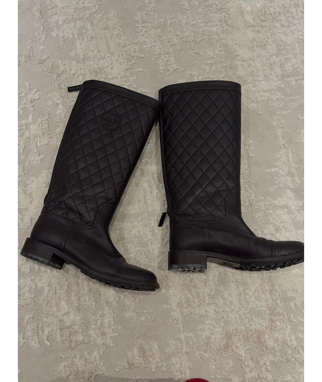 CHANEL Коричневые кожаные сапоги, фото 5