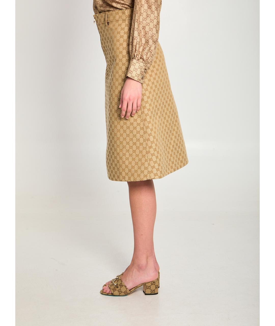 GUCCI Бежевая полиэстеровая юбка миди, фото 3