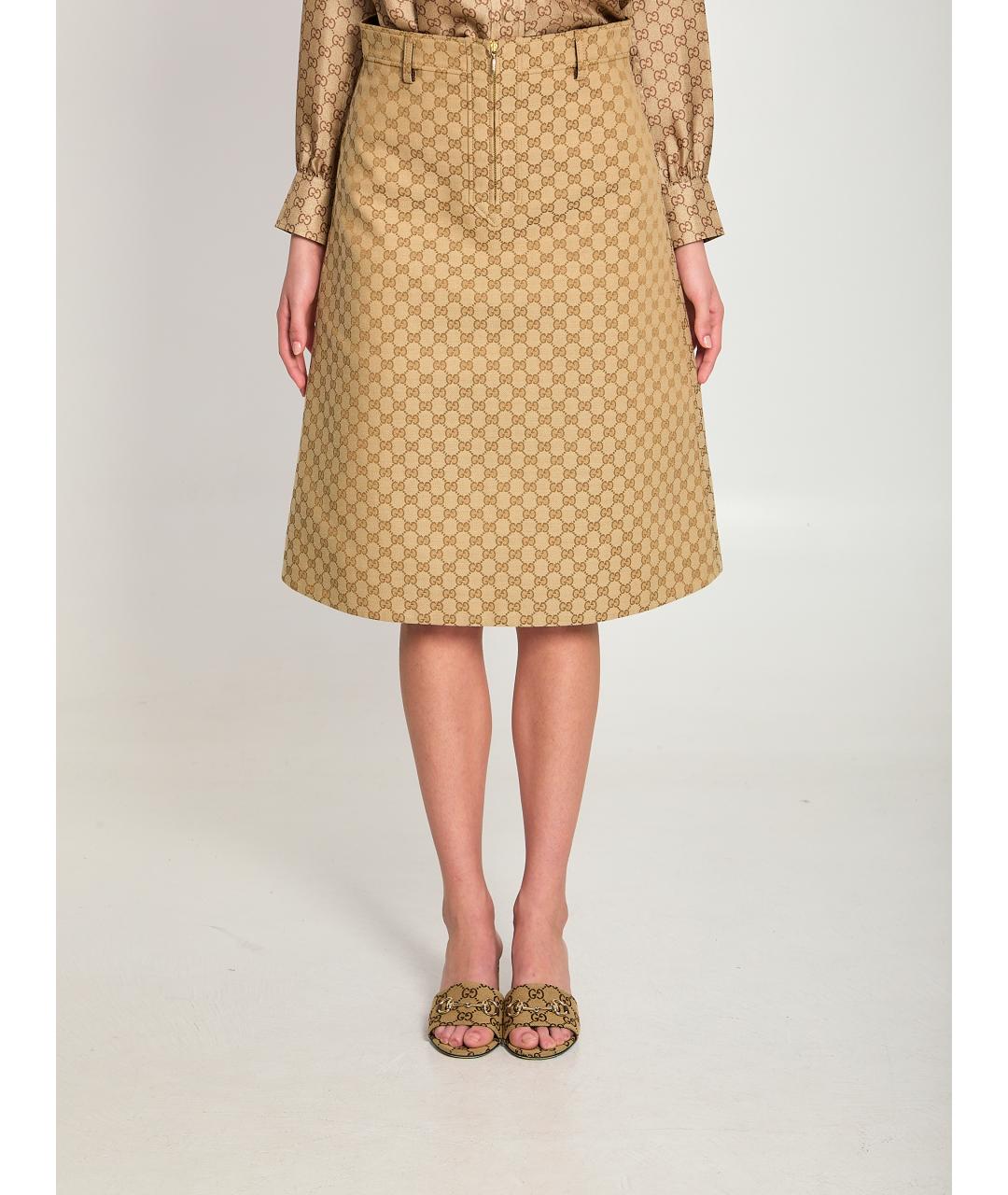 GUCCI Бежевая полиэстеровая юбка миди, фото 5