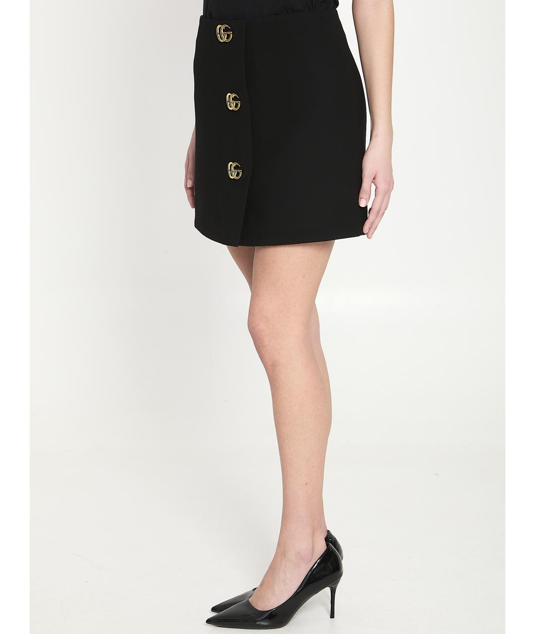 GUCCI Черная шерстяная юбка мини, фото 2