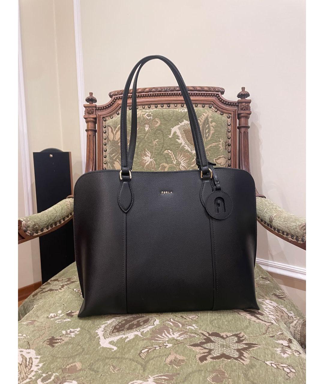 FURLA Черная кожаная сумка тоут, фото 3