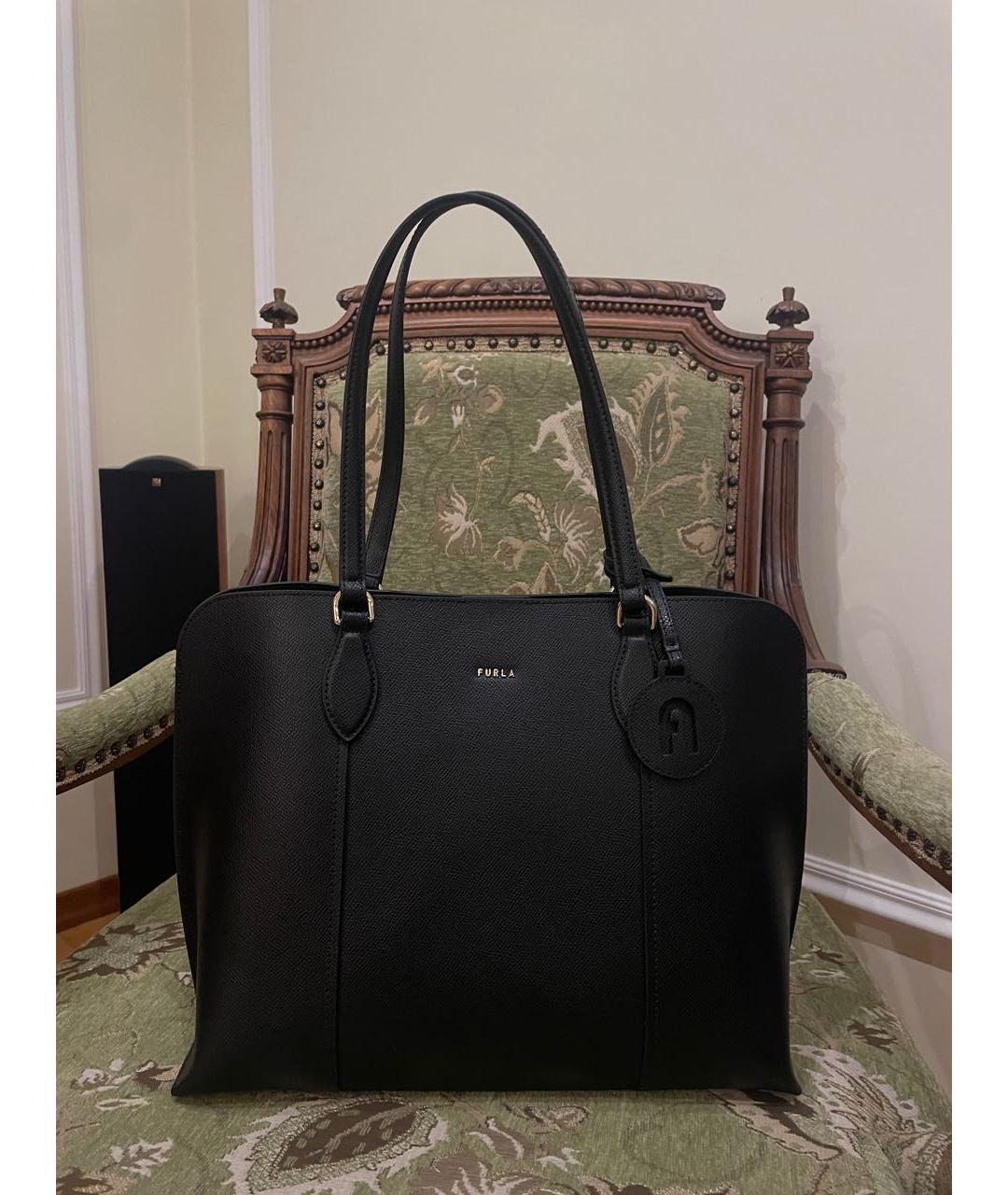 FURLA Черная кожаная сумка тоут, фото 6