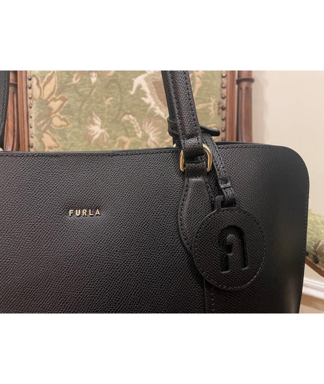 FURLA Черная кожаная сумка тоут, фото 2