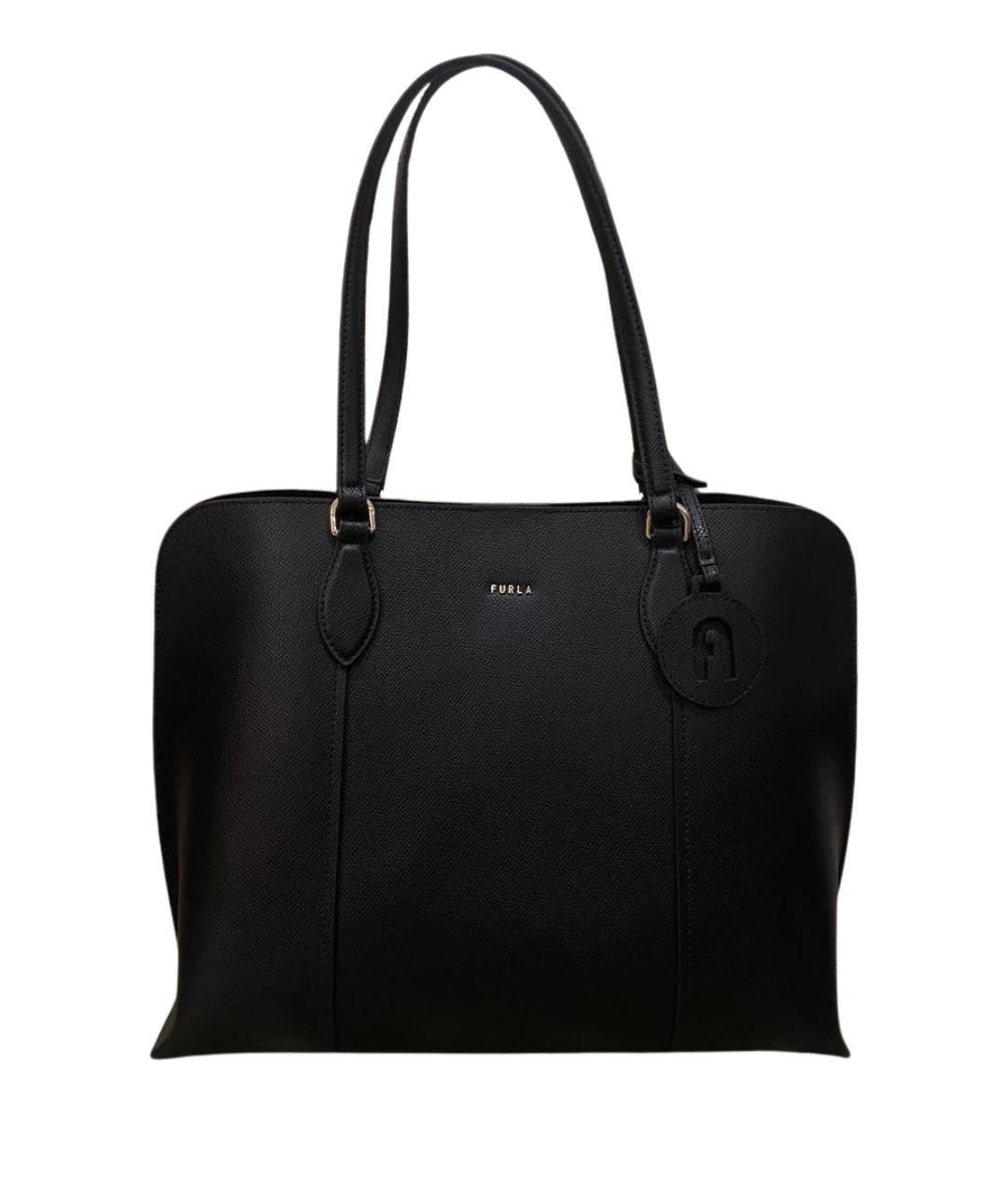 FURLA Черная кожаная сумка тоут, фото 1