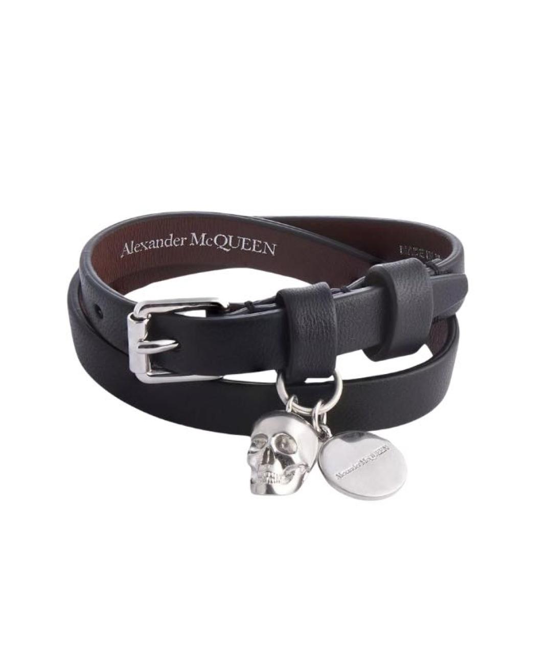 ALEXANDER MCQUEEN Черный кожаный браслет, фото 1