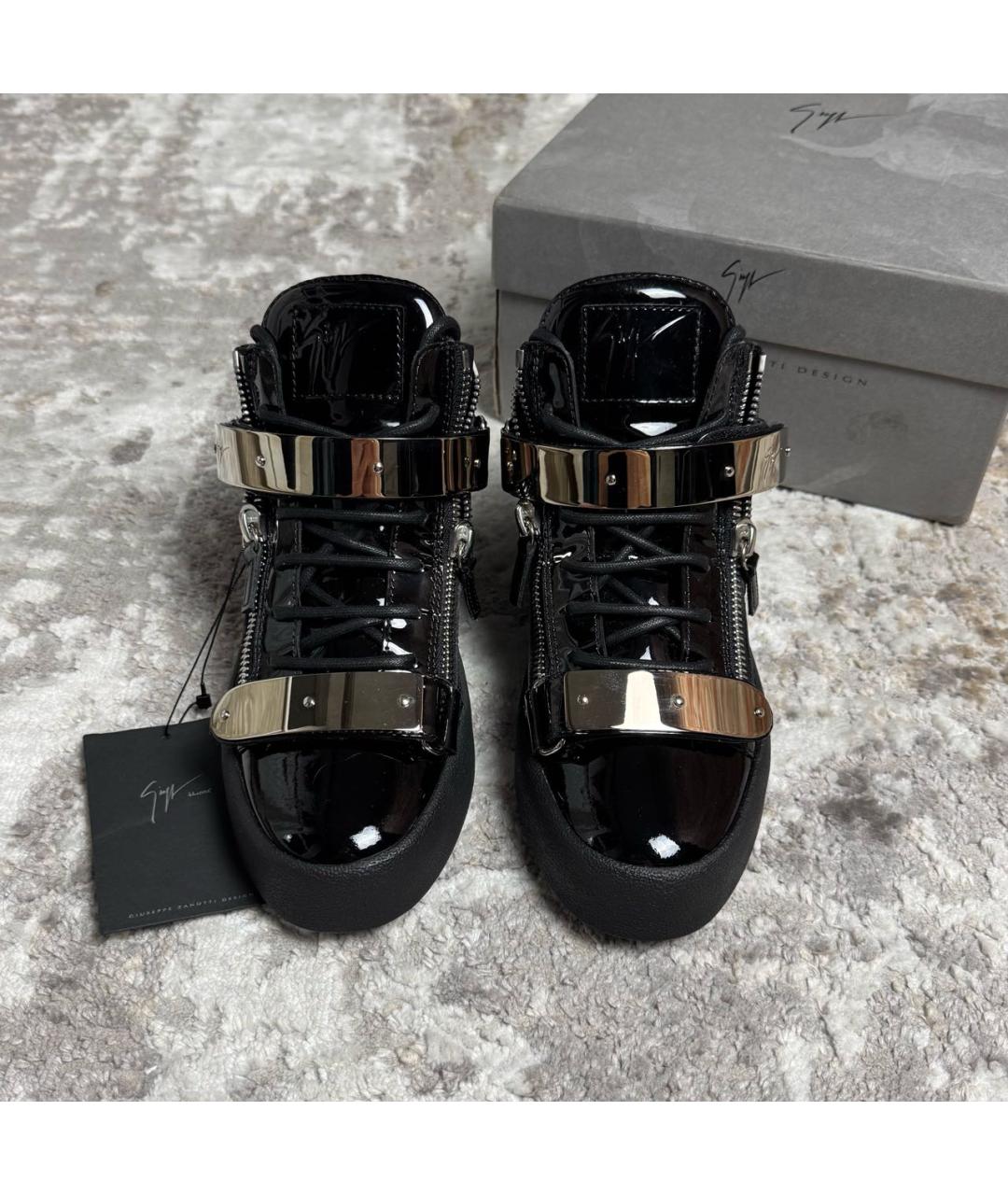 GIUSEPPE ZANOTTI DESIGN Черные кожаные высокие кроссовки / кеды, фото 4