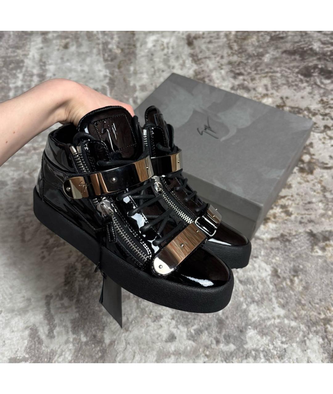 GIUSEPPE ZANOTTI DESIGN Черные кожаные высокие кроссовки / кеды, фото 2