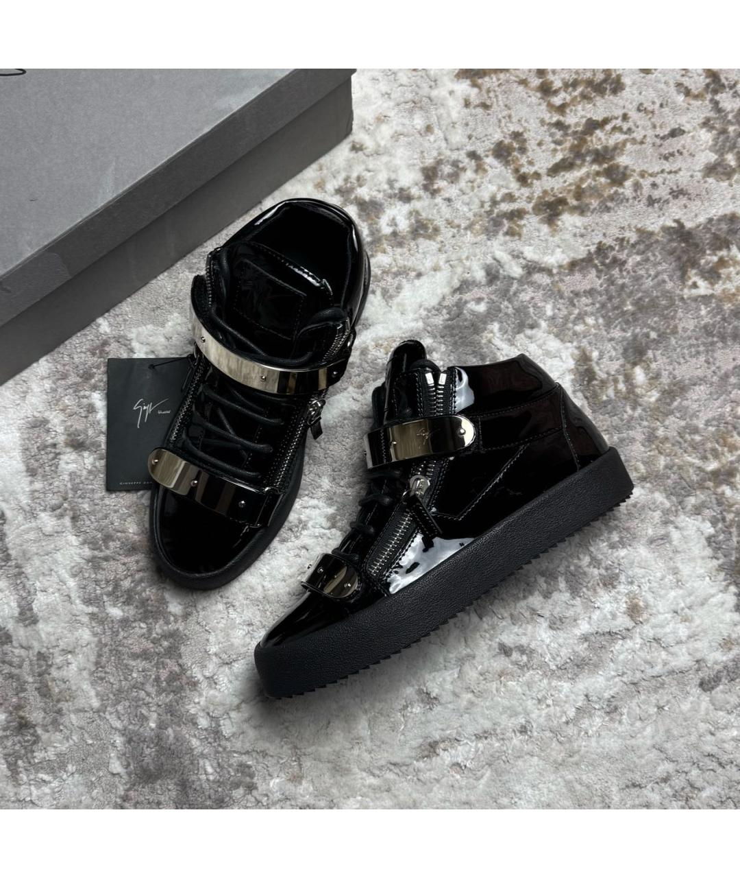 GIUSEPPE ZANOTTI DESIGN Черные кожаные высокие кроссовки / кеды, фото 5