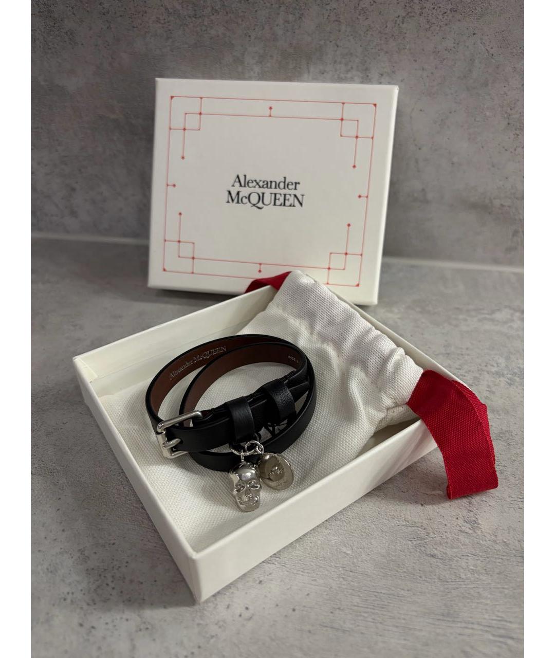 ALEXANDER MCQUEEN Черный кожаный браслет, фото 4
