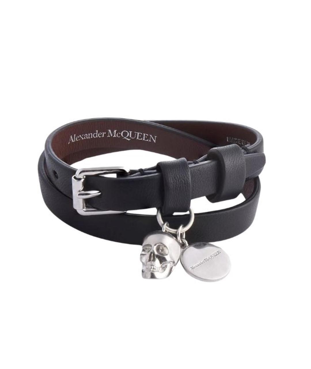 ALEXANDER MCQUEEN Черный кожаный браслет, фото 8