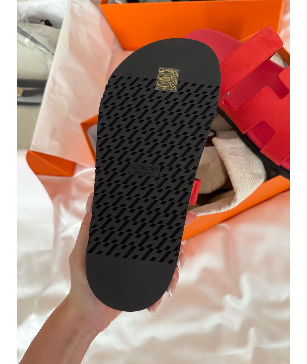 HERMES Коралловые замшевые сандалии, фото 7