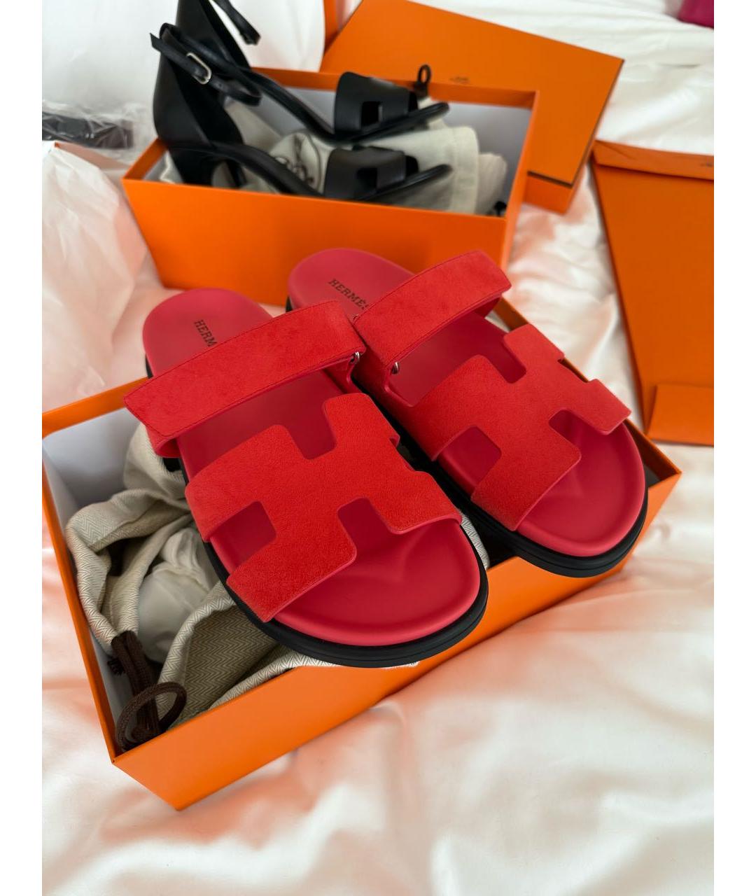 HERMES Коралловые замшевые сандалии, фото 5