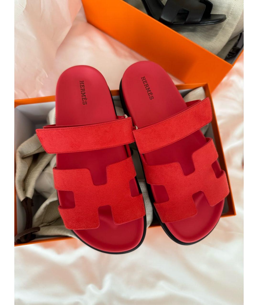 HERMES Коралловые замшевые сандалии, фото 6