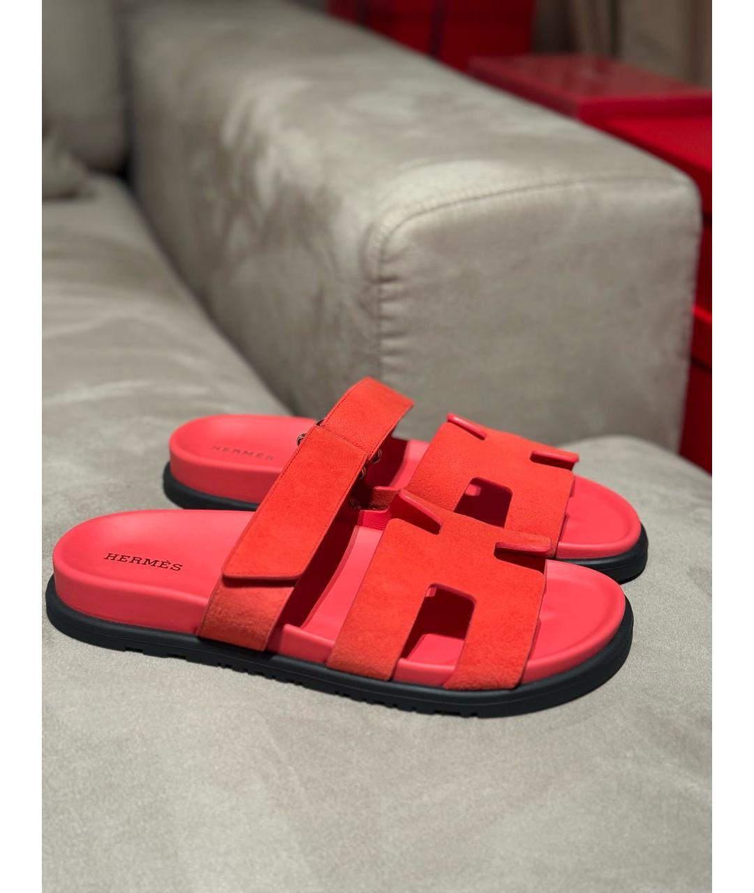 HERMES Коралловые замшевые сандалии, фото 8