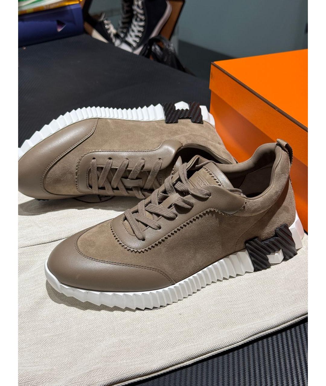 HERMES Коричневые замшевые низкие кроссовки / кеды, фото 4