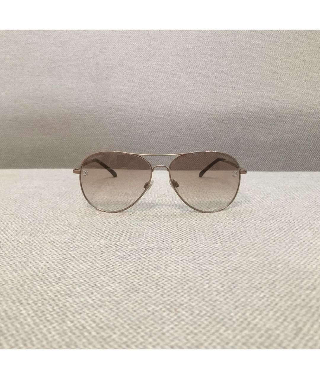 CHANEL Бежевые металлические солнцезащитные очки, фото 2