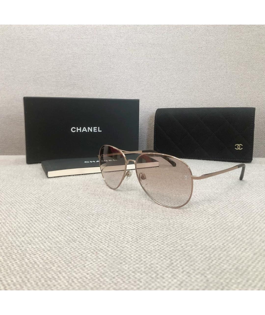 CHANEL Бежевые металлические солнцезащитные очки, фото 5