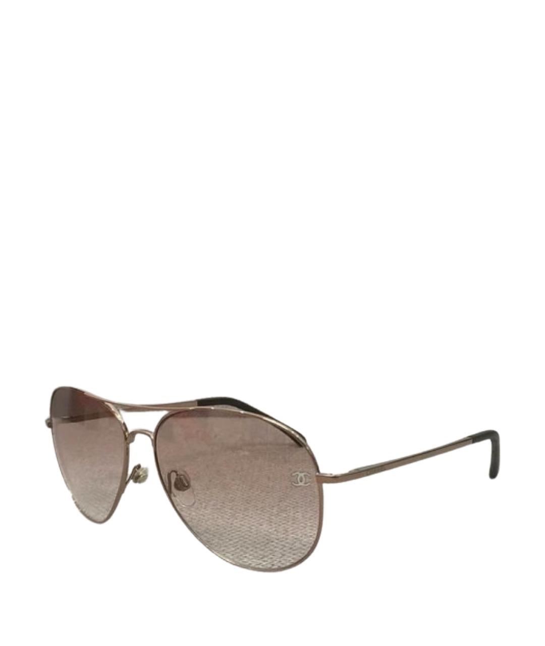 CHANEL Бежевые металлические солнцезащитные очки, фото 1