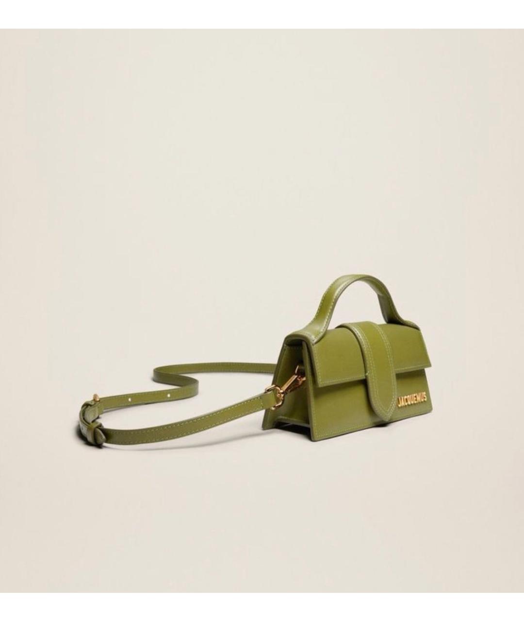 JACQUEMUS Хаки кожаная сумка с короткими ручками, фото 5