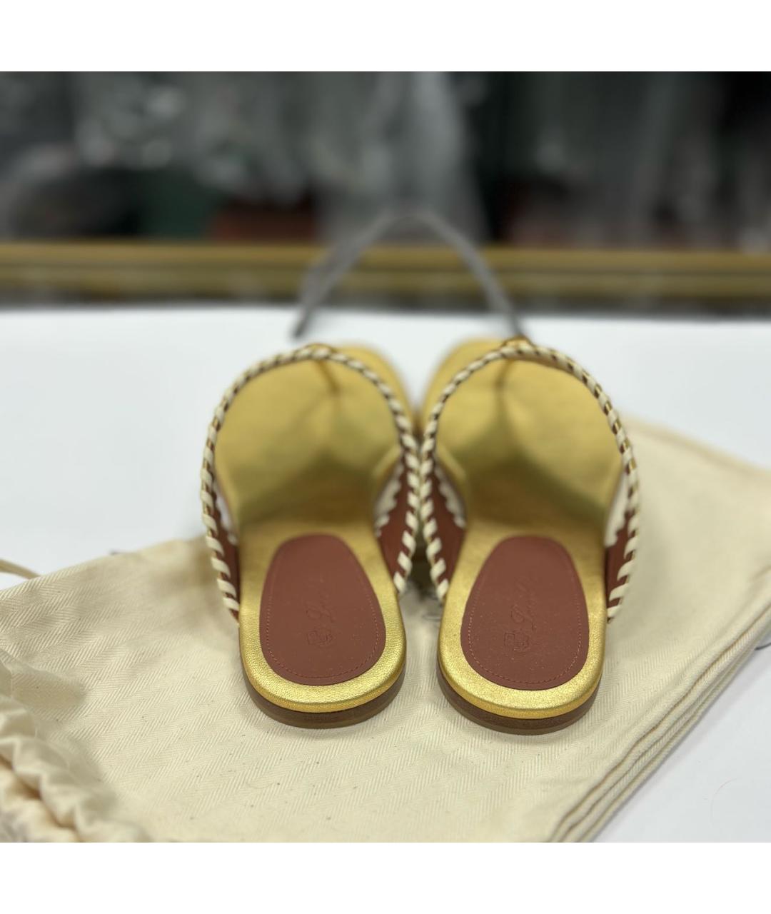 LORO PIANA Золотые кожаные шлепанцы, фото 4