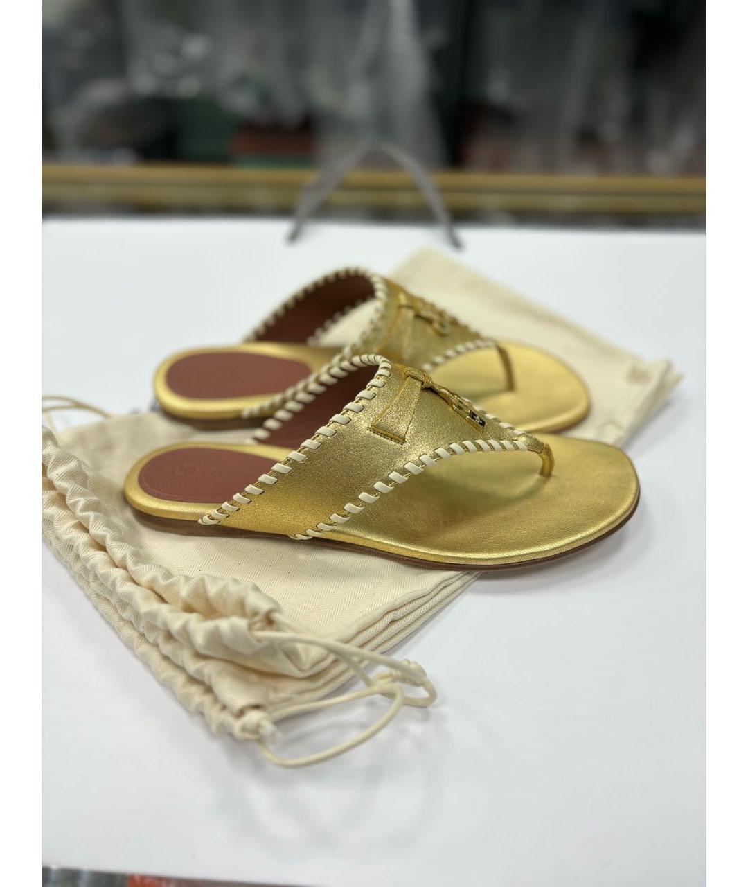 LORO PIANA Золотые кожаные шлепанцы, фото 7