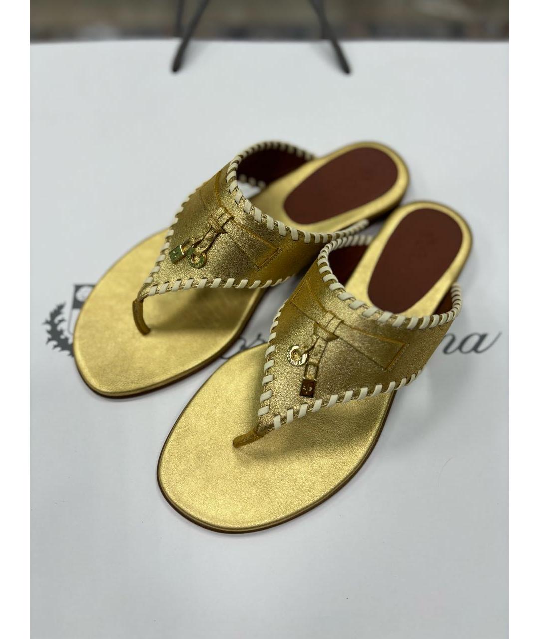 LORO PIANA Золотые кожаные шлепанцы, фото 5