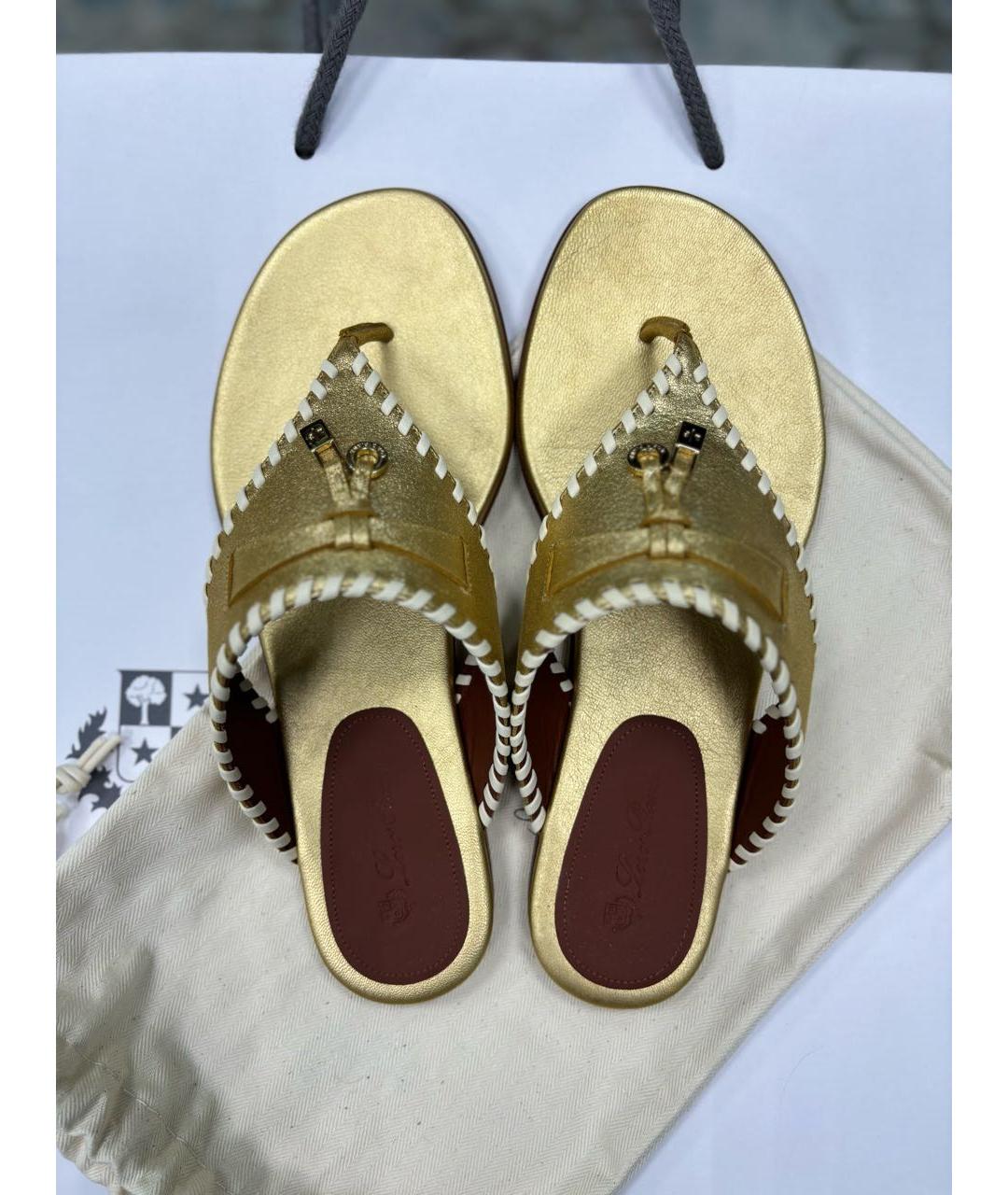 LORO PIANA Золотые кожаные шлепанцы, фото 3