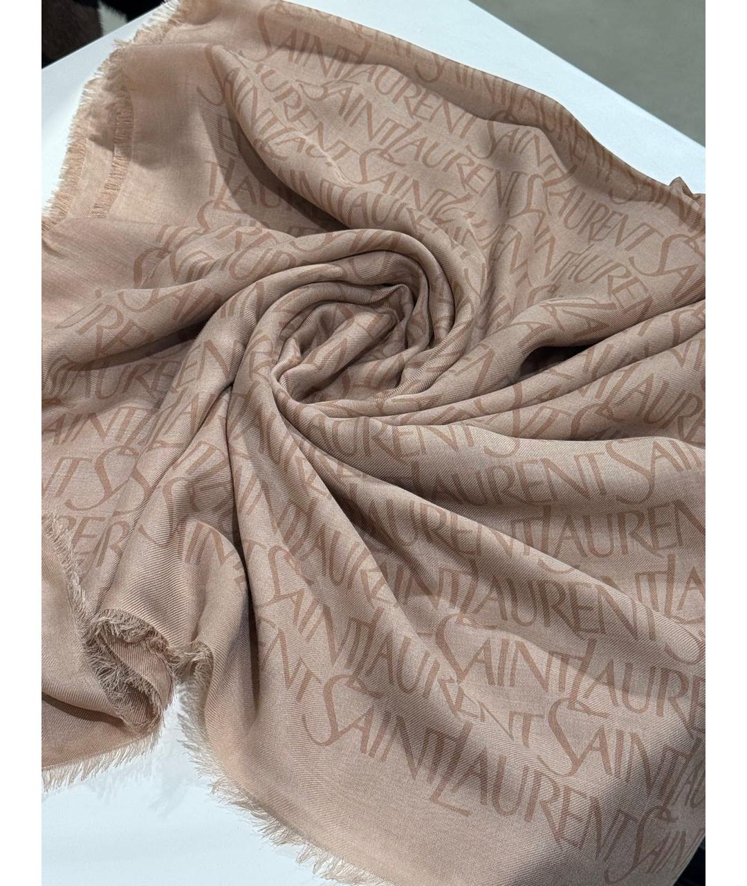 SAINT LAURENT Бежевый кашемировый платок, фото 2