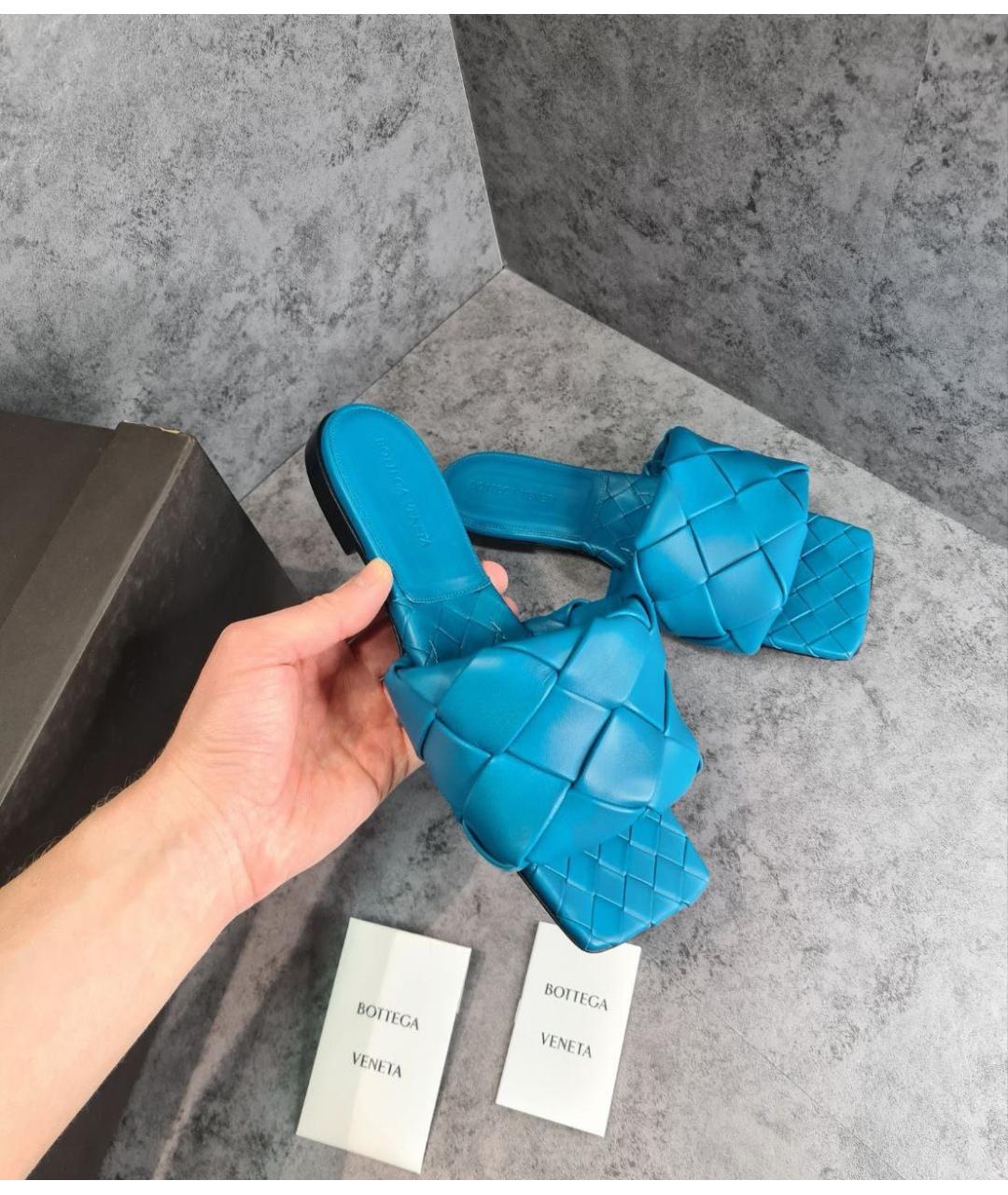 BOTTEGA VENETA Синие кожаные мюли, фото 3