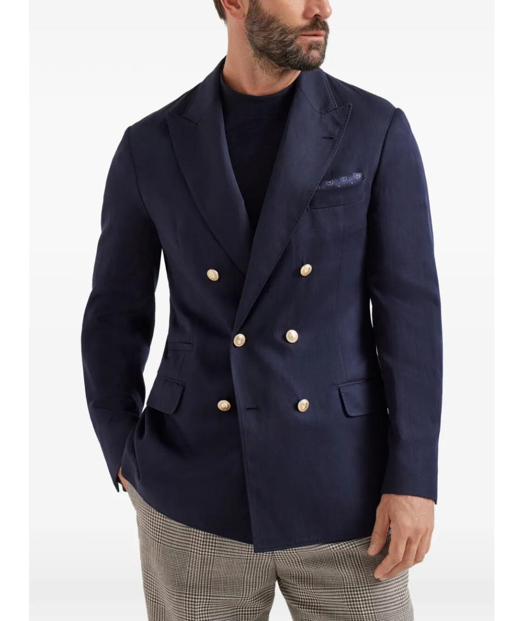 BRUNELLO CUCINELLI Темно-синий шелковый пиджак, фото 4