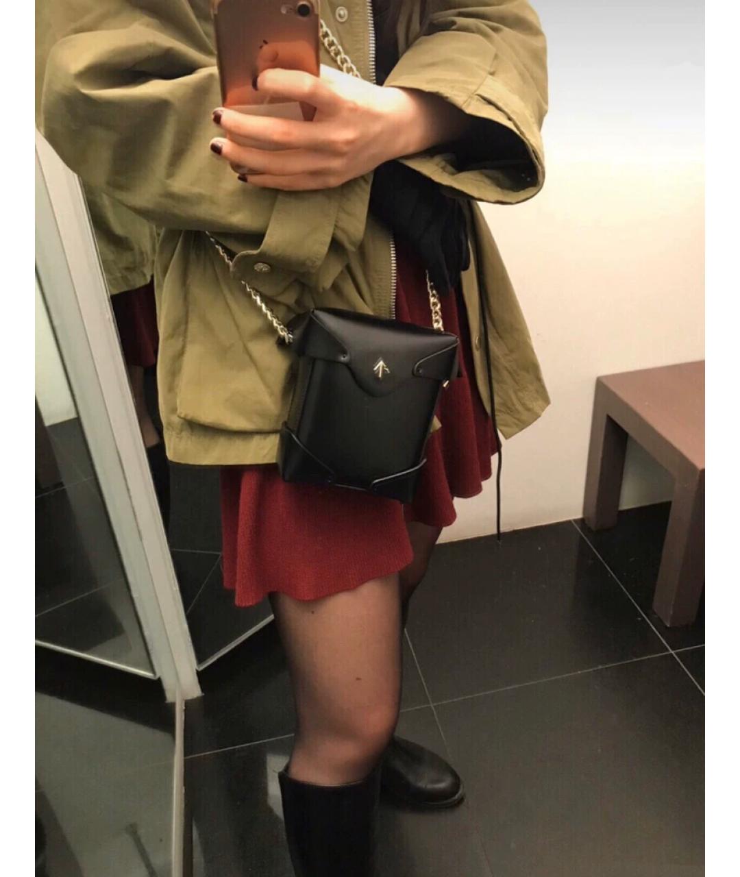 MANU ATELIER Черная кожаная сумка через плечо, фото 6