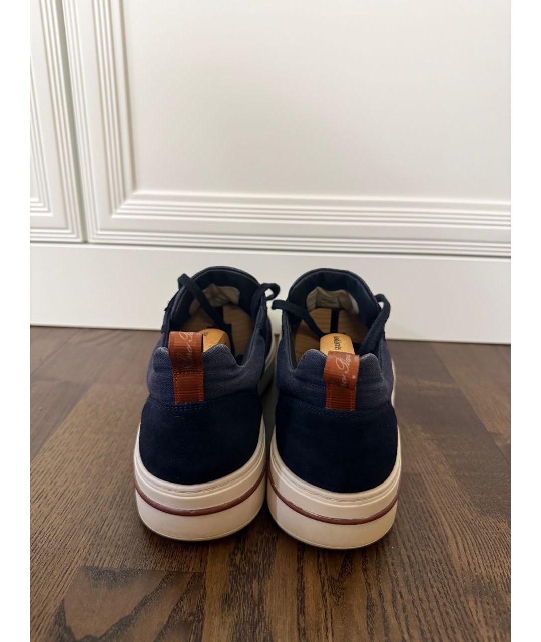 LORO PIANA Темно-синие замшевые низкие кроссовки / кеды, фото 3