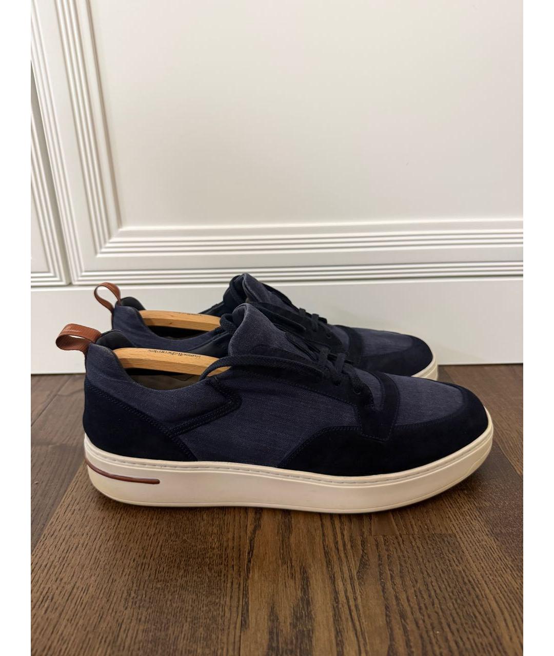LORO PIANA Темно-синие замшевые низкие кроссовки / кеды, фото 2