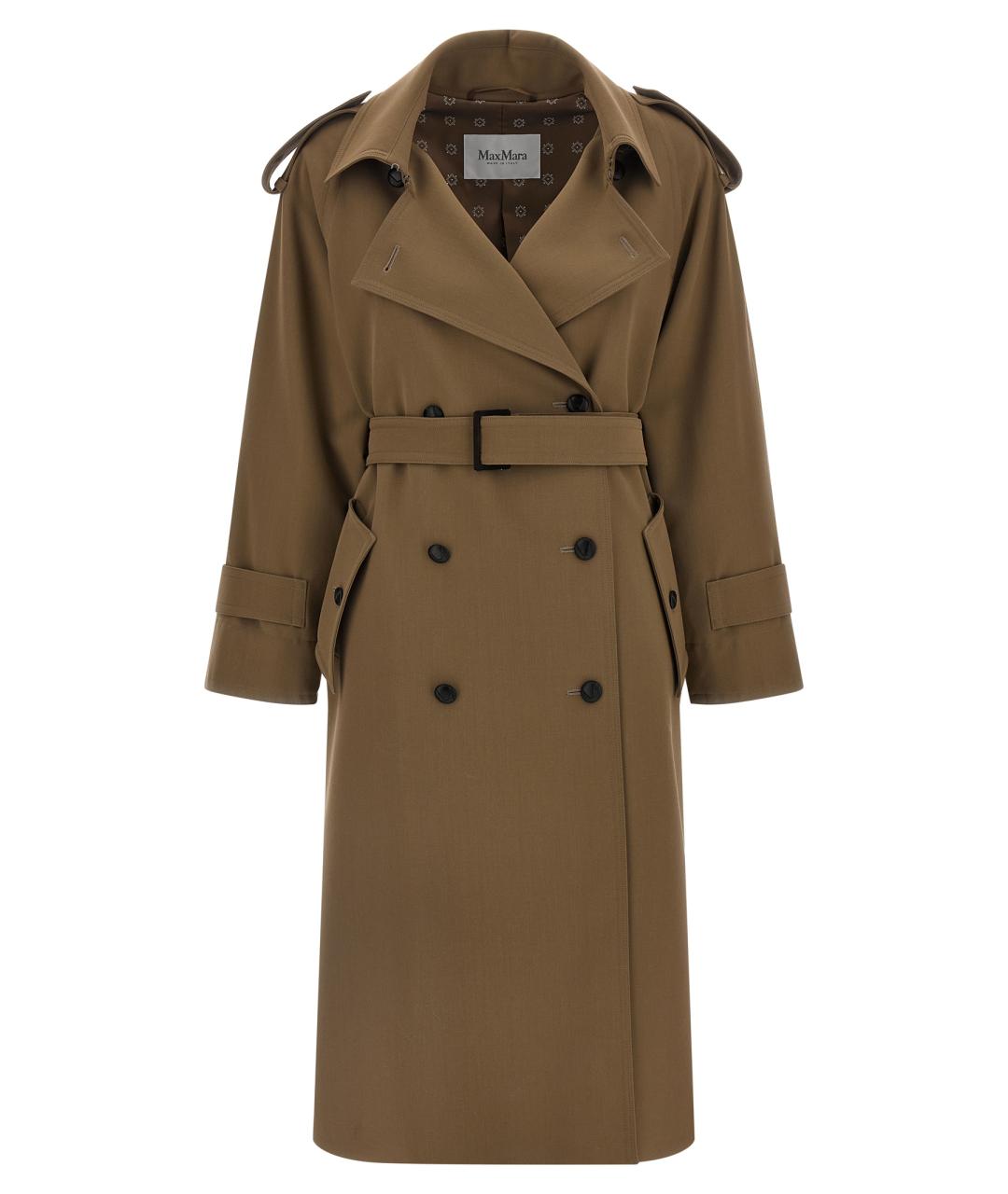 MAX MARA Коричневый шерстяной тренч/плащ, фото 2