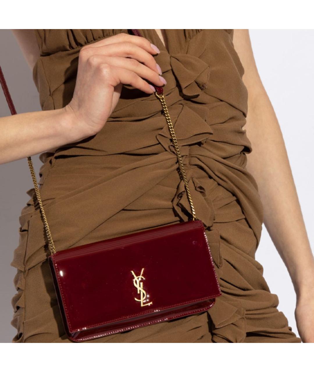 SAINT LAURENT Бордовая сумка через плечо из лакированной кожи, фото 6