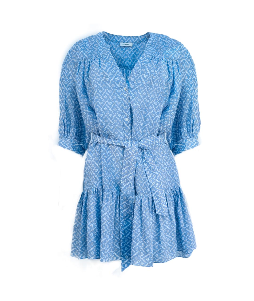 SANDRO Голубое льняное повседневное платье, фото 1