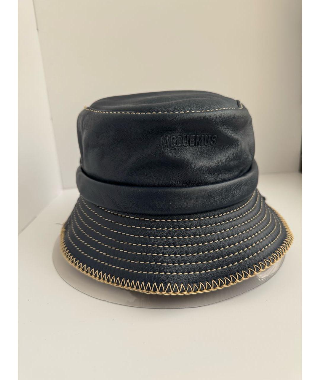 JACQUEMUS Темно-синяя кожаная панама, фото 4