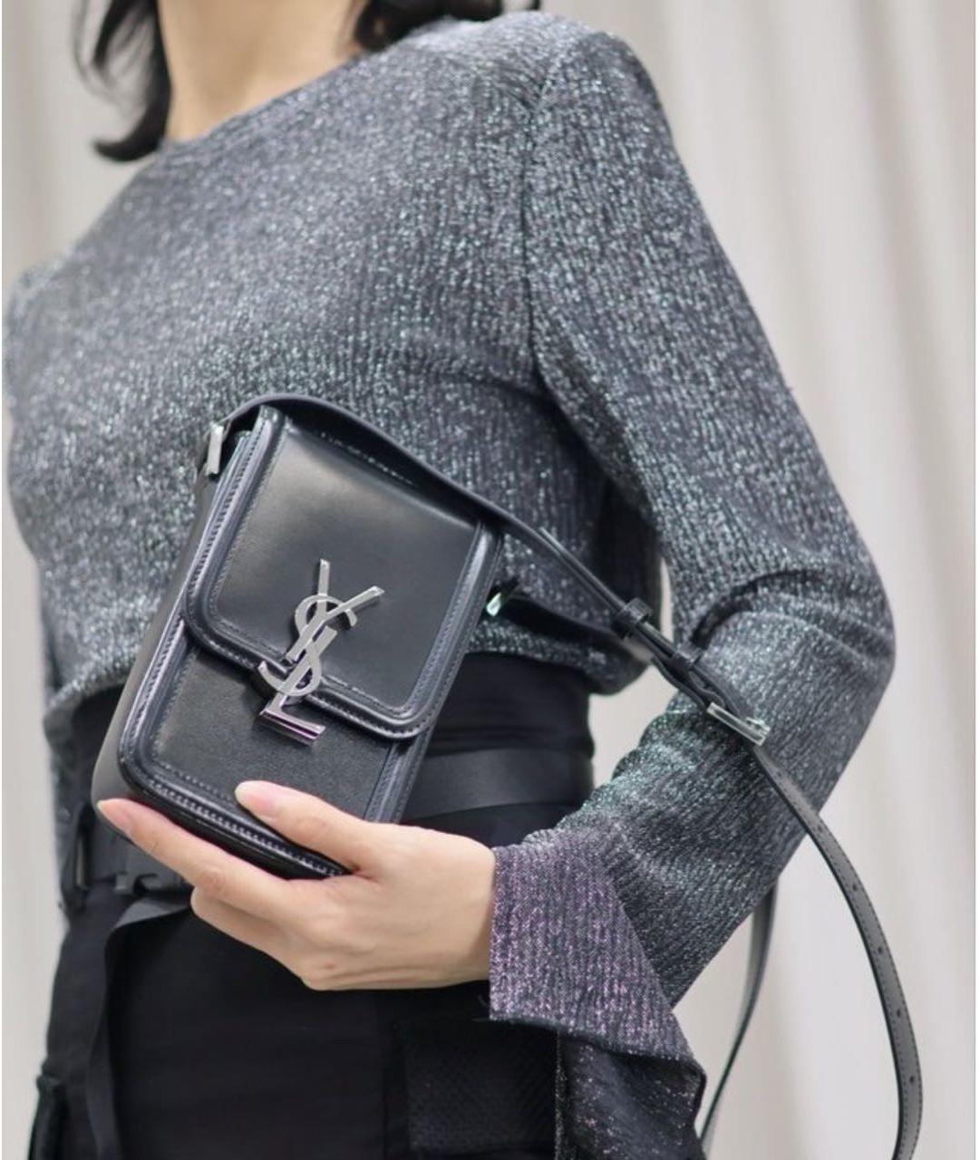 SAINT LAURENT Черная кожаная сумка через плечо, фото 7