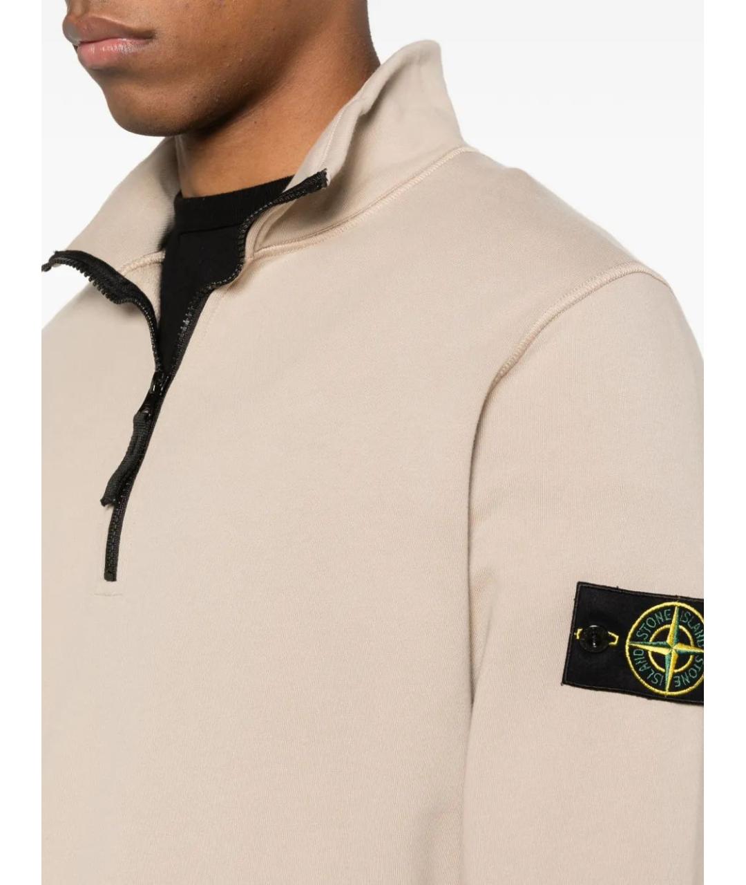 STONE ISLAND Бежевое хлопковое поло с длинным рукавом, фото 5