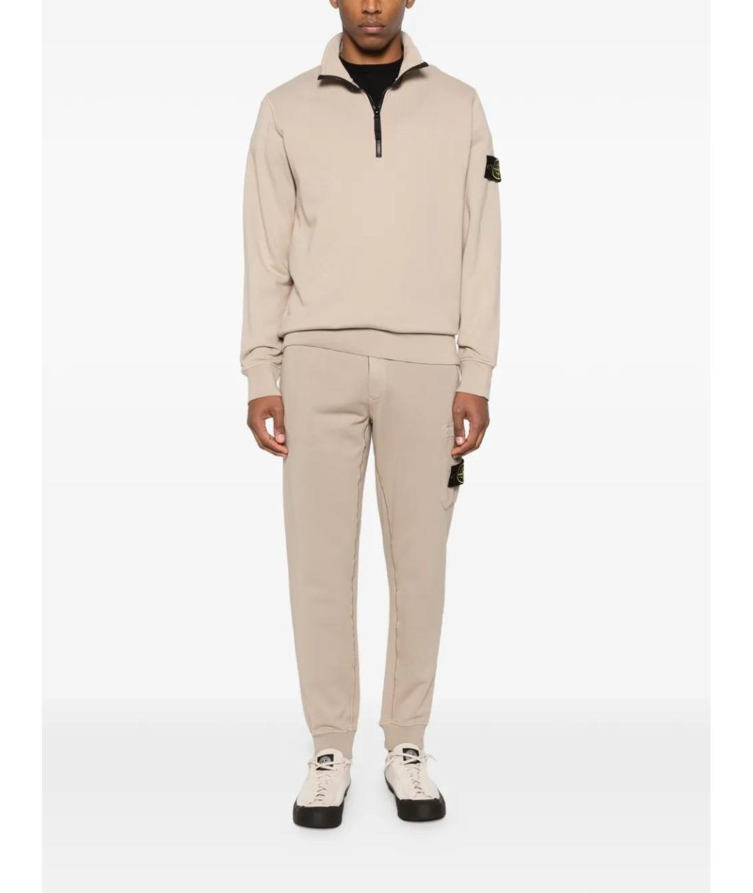 STONE ISLAND Бежевое хлопковое поло с длинным рукавом, фото 2