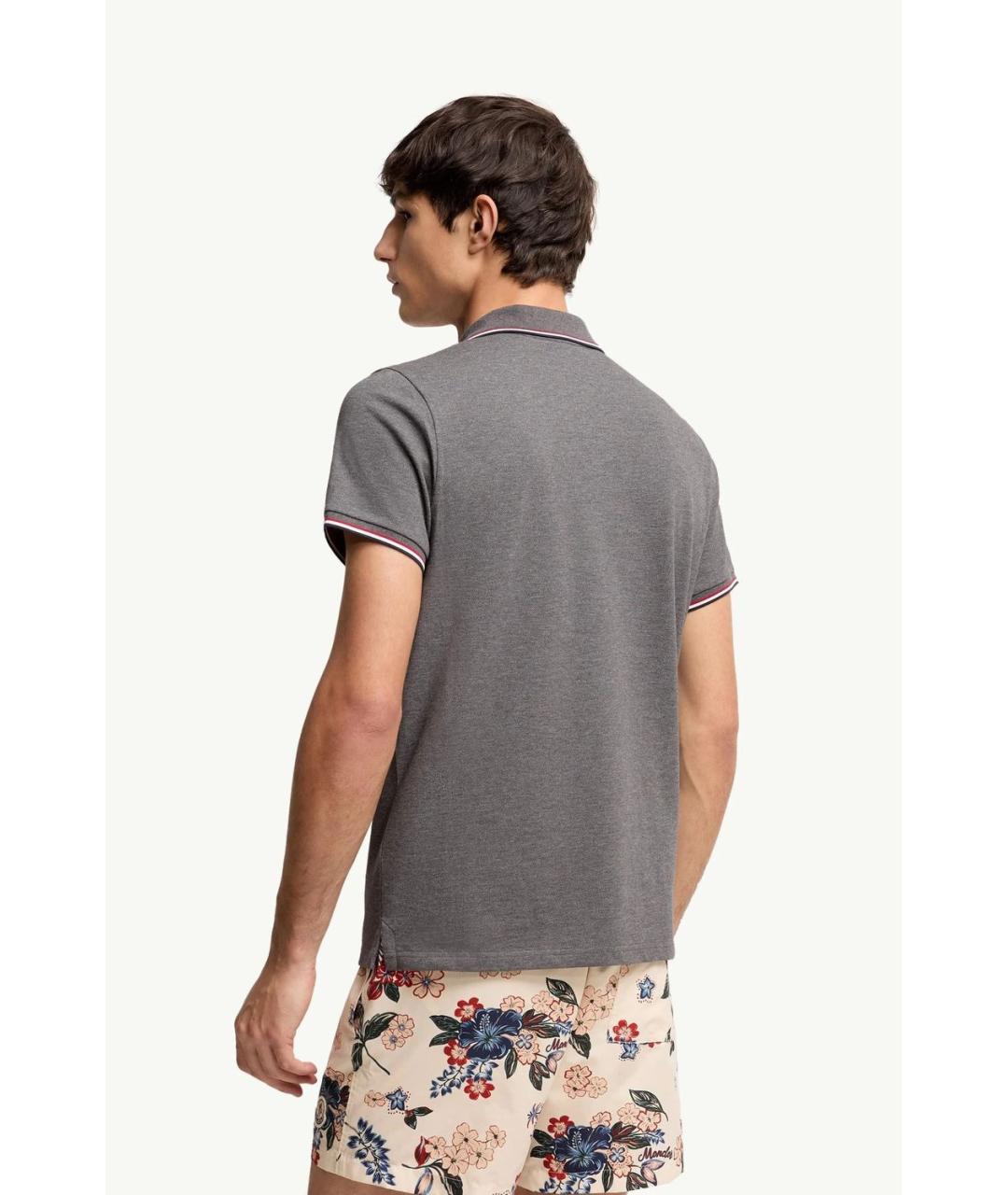 MONCLER Серое хлопковое поло с коротким рукавом, фото 3