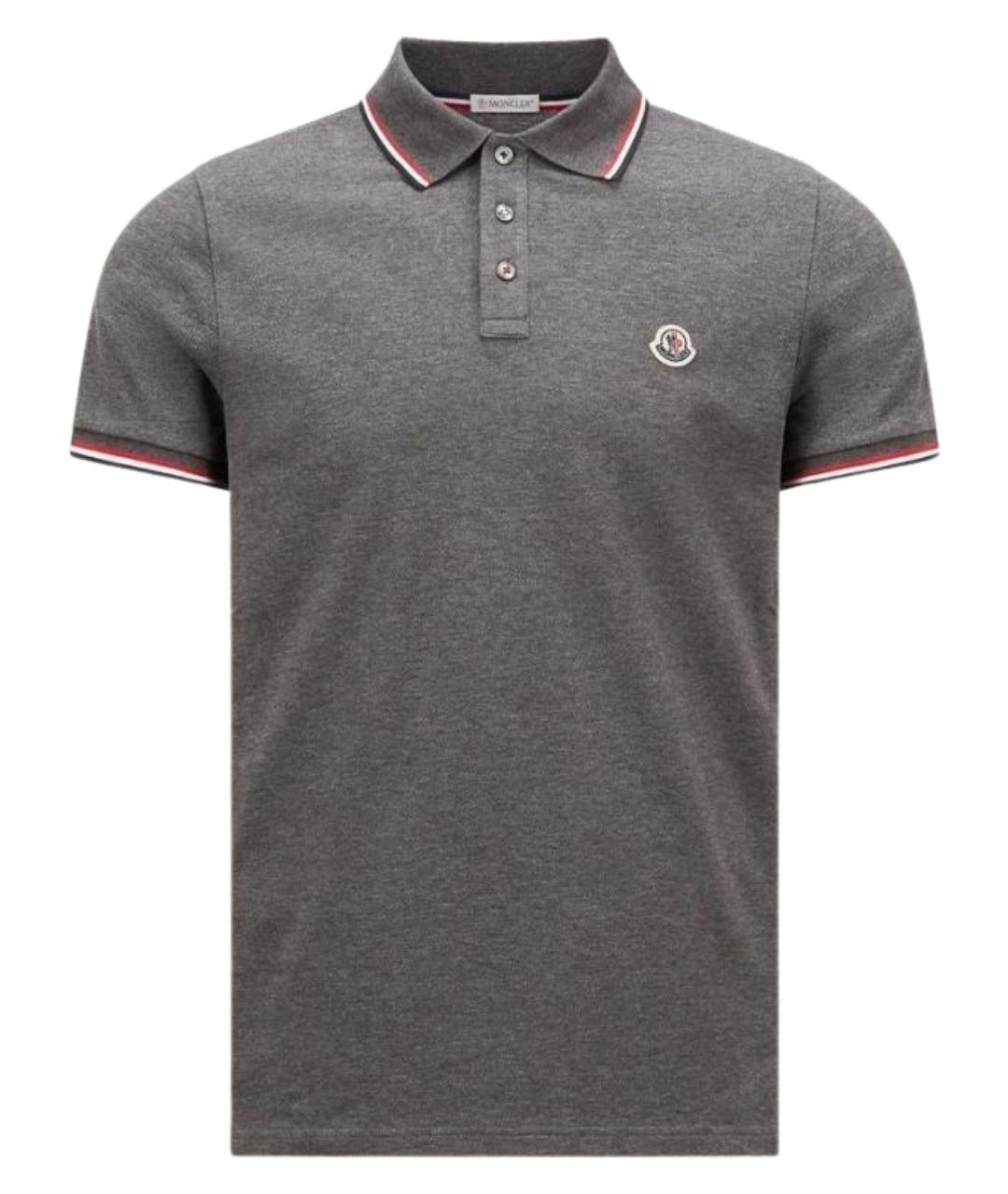 MONCLER Серое хлопковое поло с коротким рукавом, фото 1