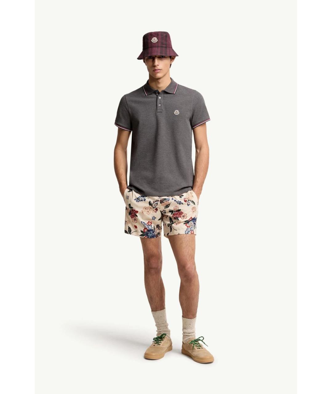 MONCLER Серое хлопковое поло с коротким рукавом, фото 2